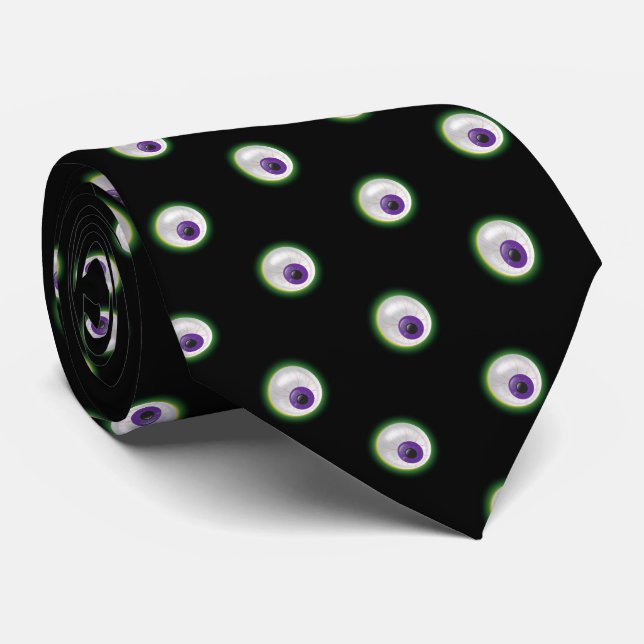 Glowing Monster Small Floating Eye Halloween  Neck Tie (Rolled)