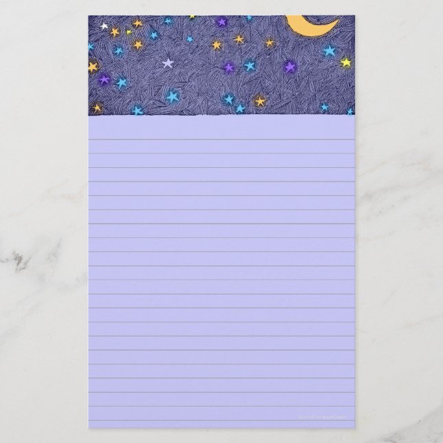 Glowing Moon and Stars Etching Lined Stationery (Front)