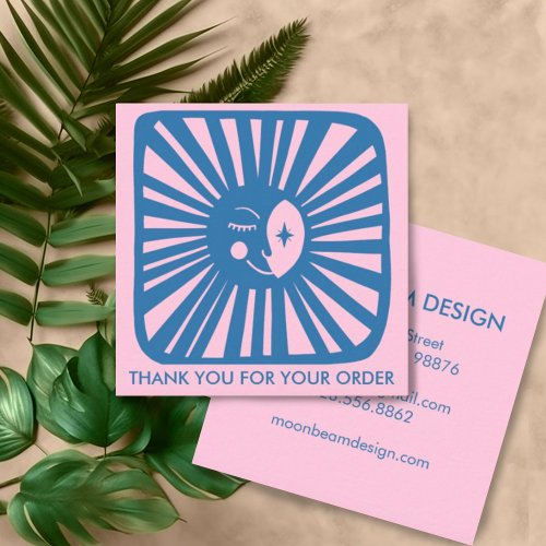 Glowing Moon Charming Blue Pink Order Thank You  Square Business Card