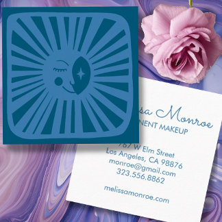 Glowing Moon Cute and Charming Blue Moonbeam Square Business Card