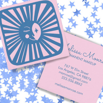 Glowing Moon Cute And Charming Blue Moonbeam  Square Business Card by ShoshannahScribbles at Zazzle
