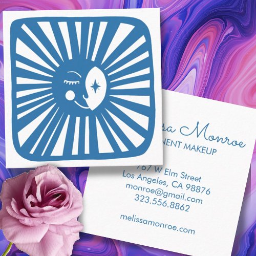 Glowing Moon Cute and Charming Blue Moonbeam Square Business Card