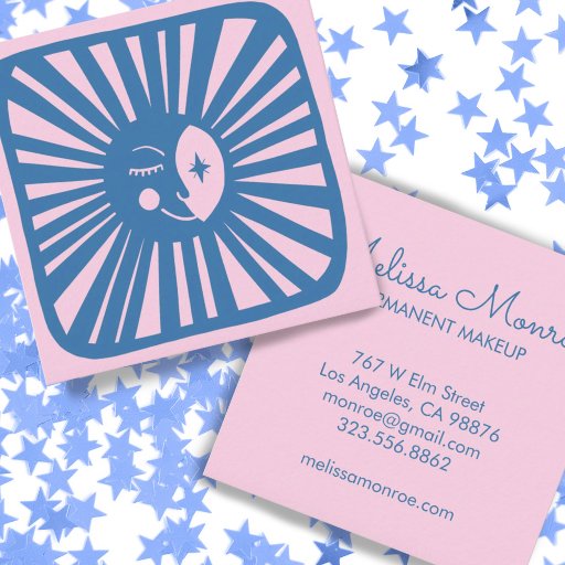 Customizable Glowing Moon Cute and Charming Blue Moonbeam  Square Business Card