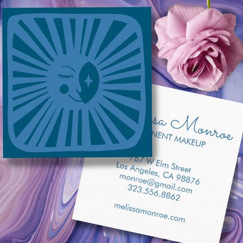 Glowing Moon Cute and Charming Blue Moonbeam  Square Business Card