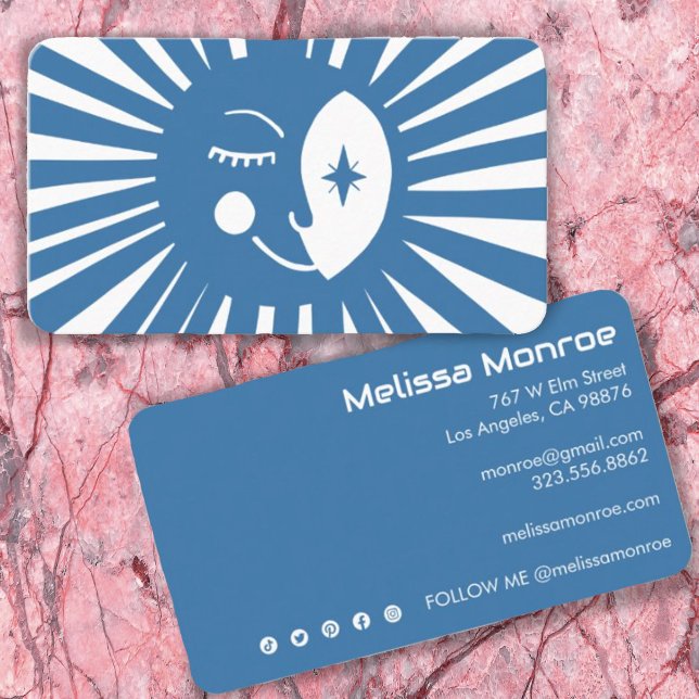 Glowing Moon Cute and Charming Colorful Blue  Business Card (Creator Uploaded)