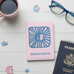 Glowing Moon Cute Charming Pink Blue CUSTOM NAME Passport Holder