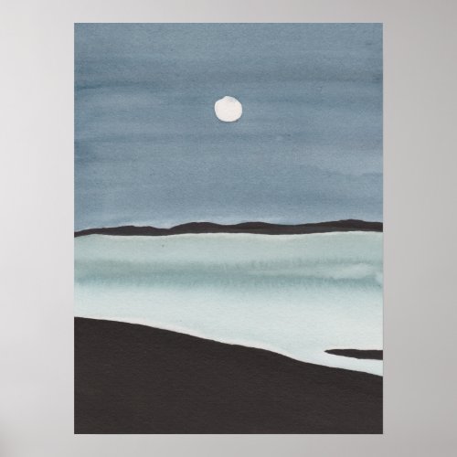 Glowing Moon Over Ocean Poster