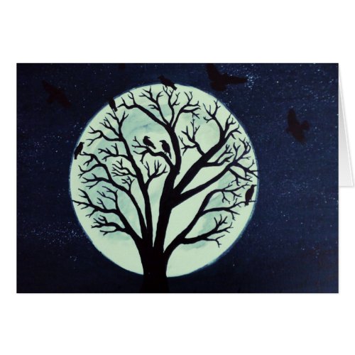 Glowing Moon with Old Tree and Crows