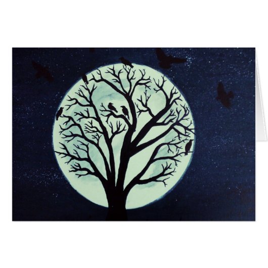 Glowing Moon with Old Tree and Crows Cards (Front Horizontal)
