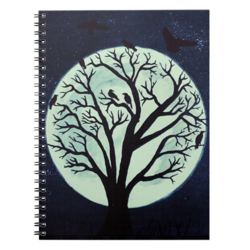 Glowing Moonlight with Old Tree and Crows Notebook