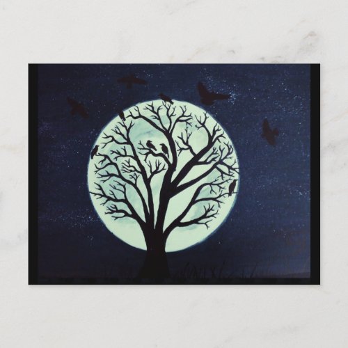 Glowing Moonlit Tree with Crows Postcard