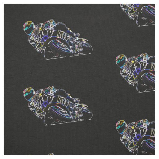 Glowing Motorcycle Rider Circle Racing Sketch Fabric