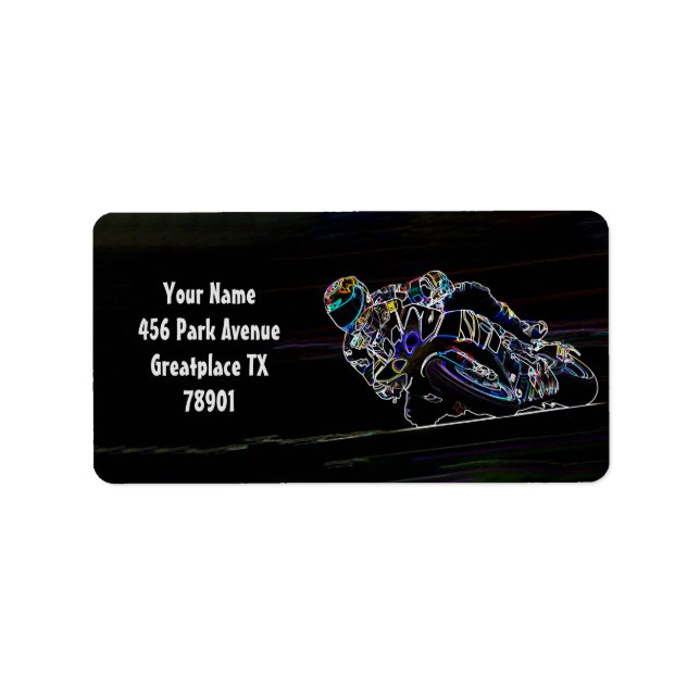 Glowing Motorcycle Rider Circle Racing Sketch Label (Front)