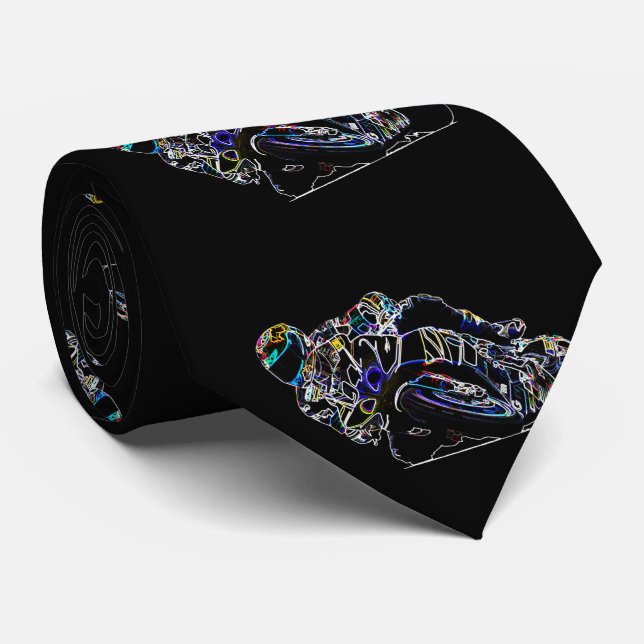 Glowing Motorcycle Rider Circle Racing Sketch Tie (Rolled)