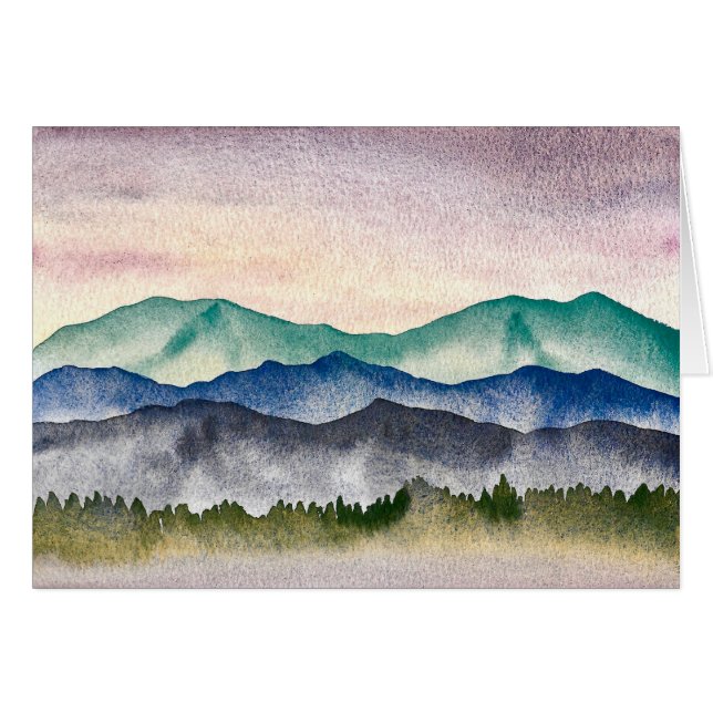 Glowing Mountain Watercolor Landscape  Cards (Front Horizontal)