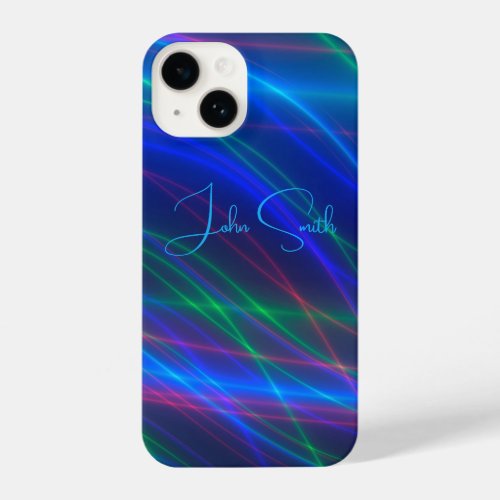 Glowing Multicolored Rays Monogram iPhone 14 Case