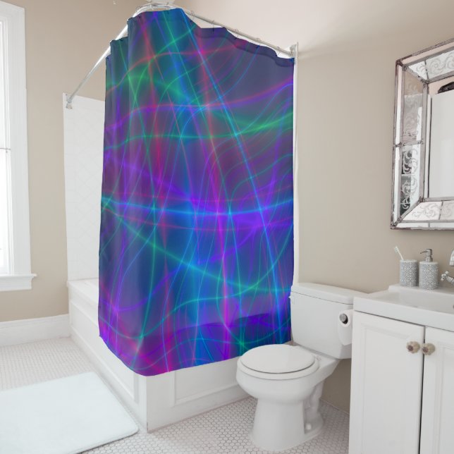 Glowing Multicolored Rays Shower Curtain (In Situ)