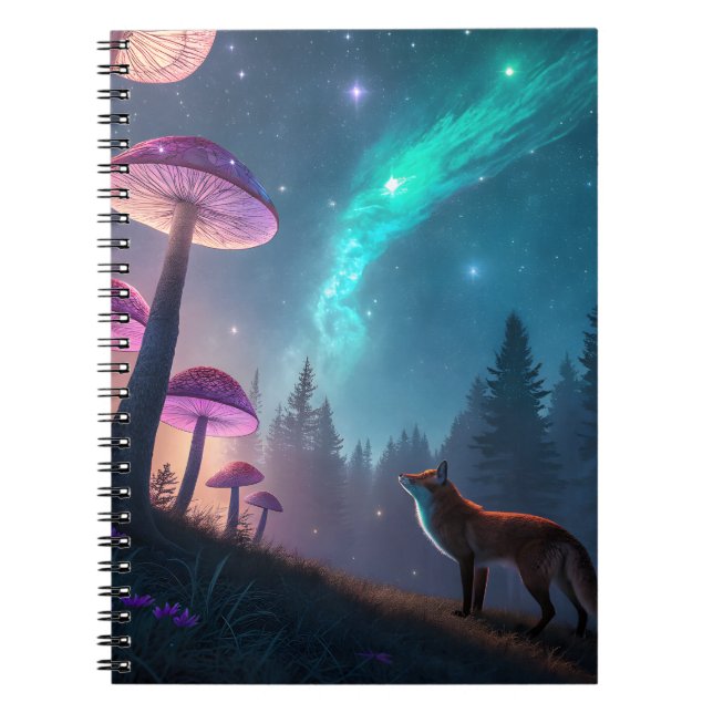 Glowing Mushroom Forest Fox Fantasy Art Notebook (Front)