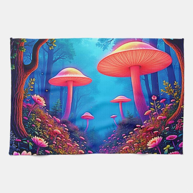 Glowing Mushroom Magic Kitchen Towel (Horizontal)