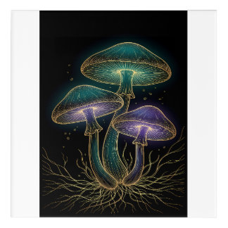 GLOWING MUSHROOMS WITH ROOTS ACRYLIC PRINT