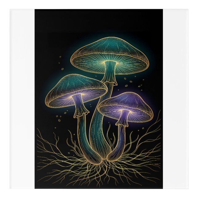 GLOWING MUSHROOMS WITH ROOTS ACRYLIC PRINT (Front)