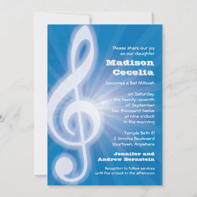 Glowing Music Clef Bar-Bat Mitzvah Invitation (Front)