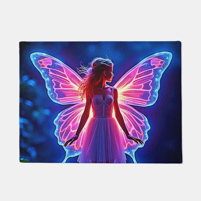 Glowing Mystical Butterfly Fairy Art Doormat (Front)