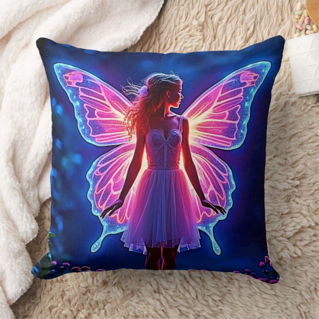 Glowing Mystical Butterfly Fairy Art Throw Pillow (Blanket)