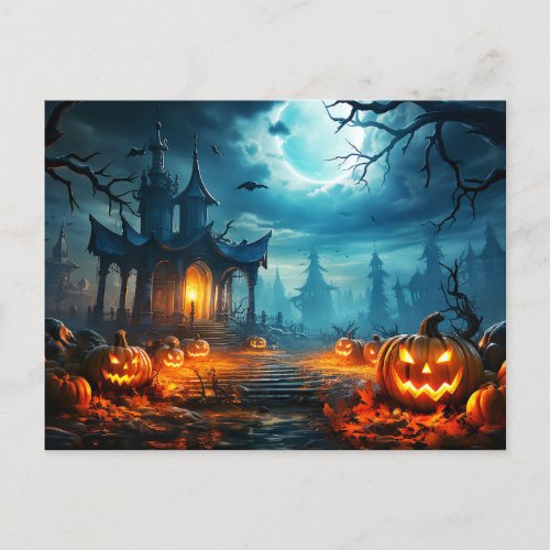 Glowing Nefarious Halloween Pumpkin Postcard