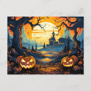 Glowing Nefarious Happy Halloween Pumpkins Postcard