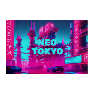 Glowing Neo Tokyo Cyberpunk Synthwave City Acrylic Print