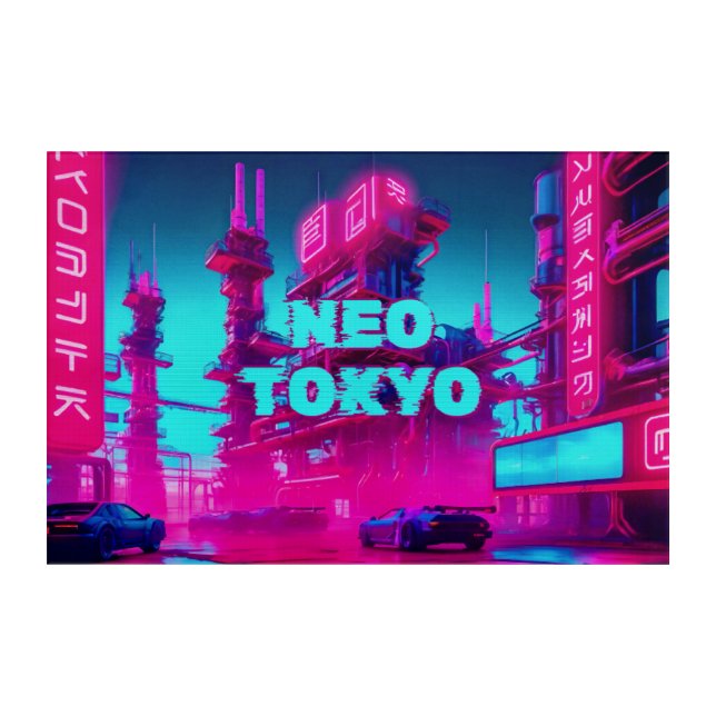 Glowing Neo Tokyo Cyberpunk Synthwave City Acrylic Print (Front)