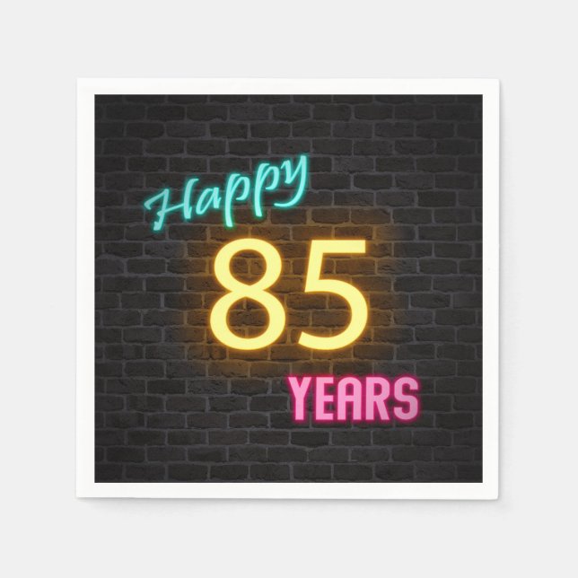 glowing neon 85 sign on brick wall napkins (Front)