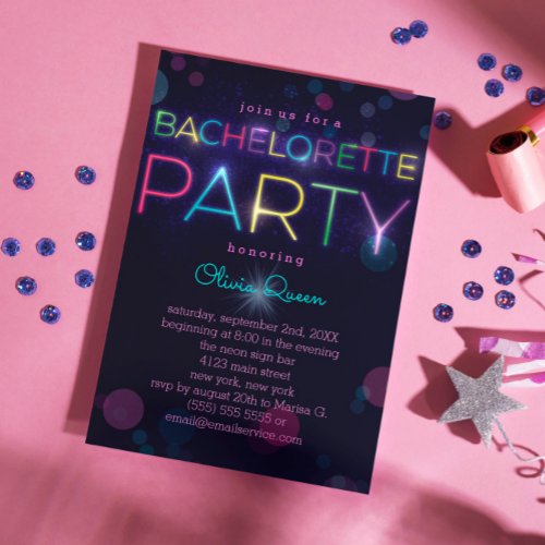 Glowing Neon Bachelorette Party Invitation