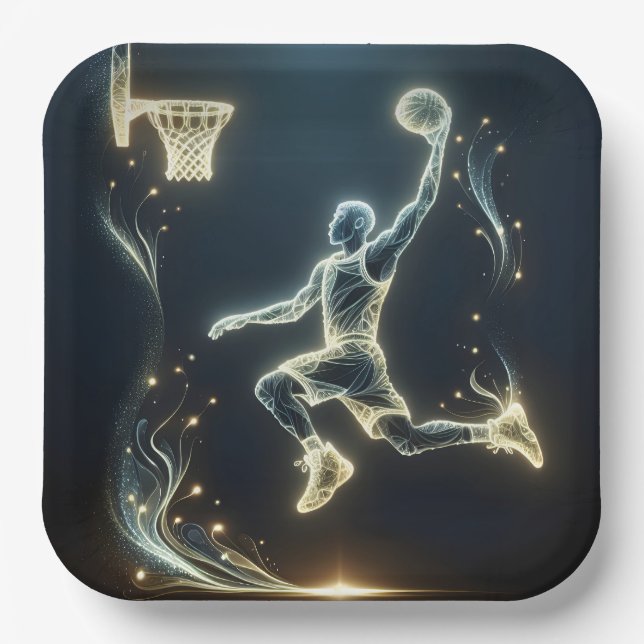 Glowing Neon Basketball Player  Paper Plates (Front)