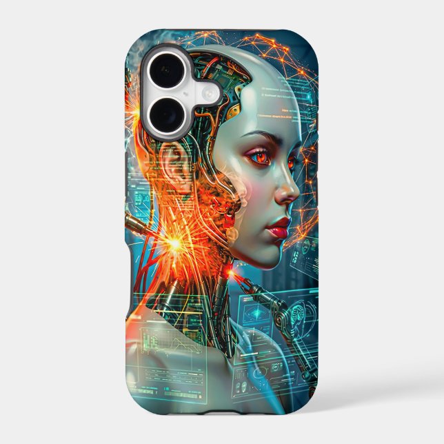 Glowing Neon Cyborg Biomechanical Tech Sci-Fi Case-Mate iPhone Case (Back)