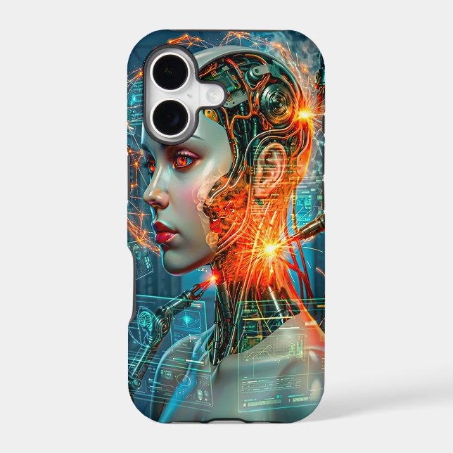Glowing Neon Cyborg Biomechanical Tech Sci-Fi Case-Mate iPhone Case (Back)