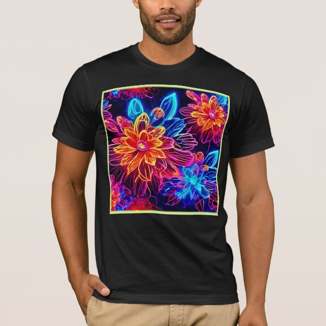 Glowing Neon Flowers Art T-Shirt (Front)