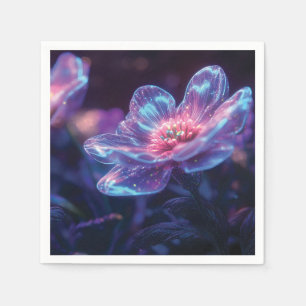 "Glowing Neon Flowers – Enchanting Cosmic Florals Napkins