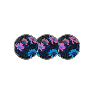 Glowing Neon Flowers Pattern Golf Ball Marker