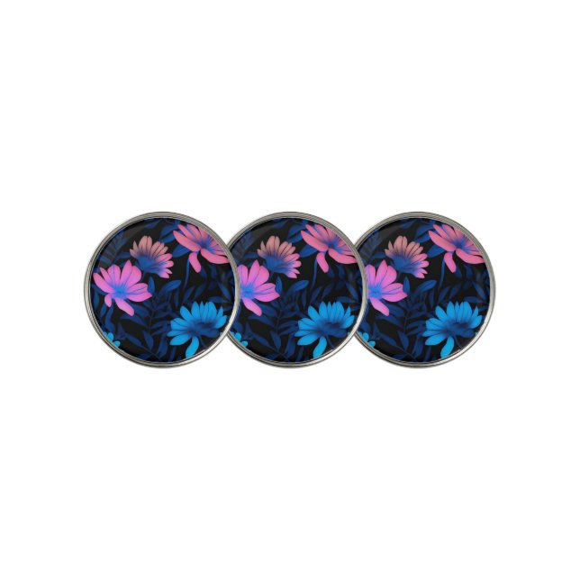 Glowing Neon Flowers Pattern Golf Ball Marker (3 Up)