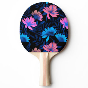 Glowing Neon Flowers Pattern Ping Pong Paddle