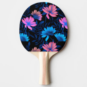 Glowing Neon Flowers Pattern Ping Pong Paddle