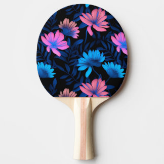 Glowing Neon Flowers Pattern Ping Pong Paddle