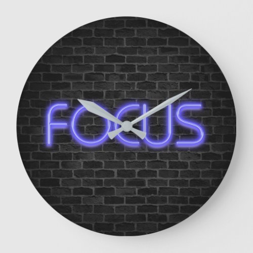 glowing neon Focus text on brick Large Clock