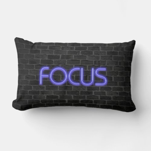 glowing neon Focus text on brick Lumbar Pillow