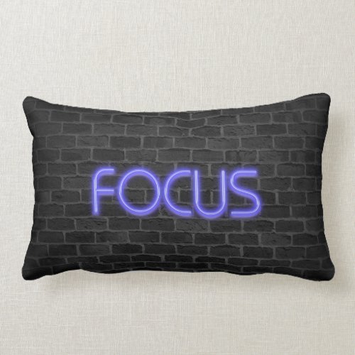 glowing neon Focus text on brick Lumbar Pillow