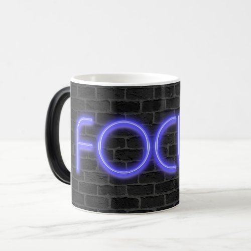 glowing neon Focus text on brick Magic Mug