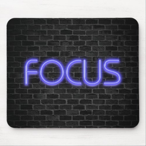 glowing neon Focus text on brick Mouse Pad