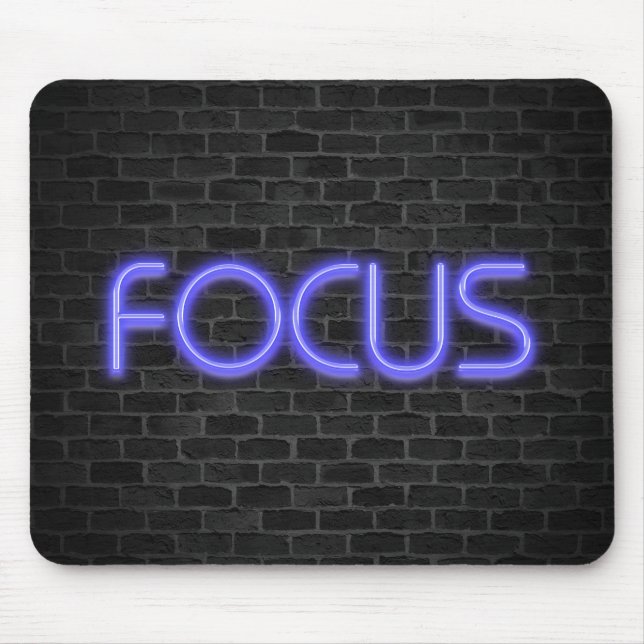 glowing neon Focus text on brick Mouse Pad (Front)